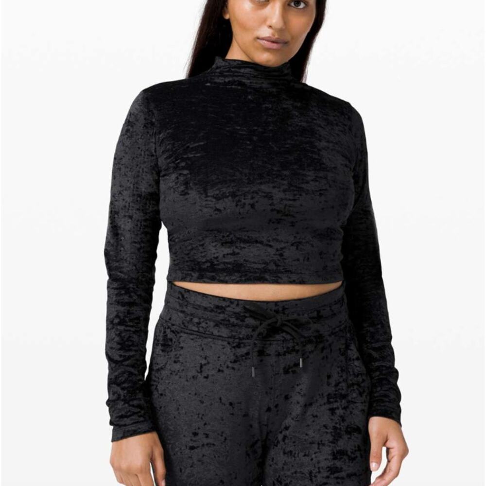 Lululemon All Aligned Mock Neck Long Sleeve Shirt Crushed‎ Velvet Black Crop